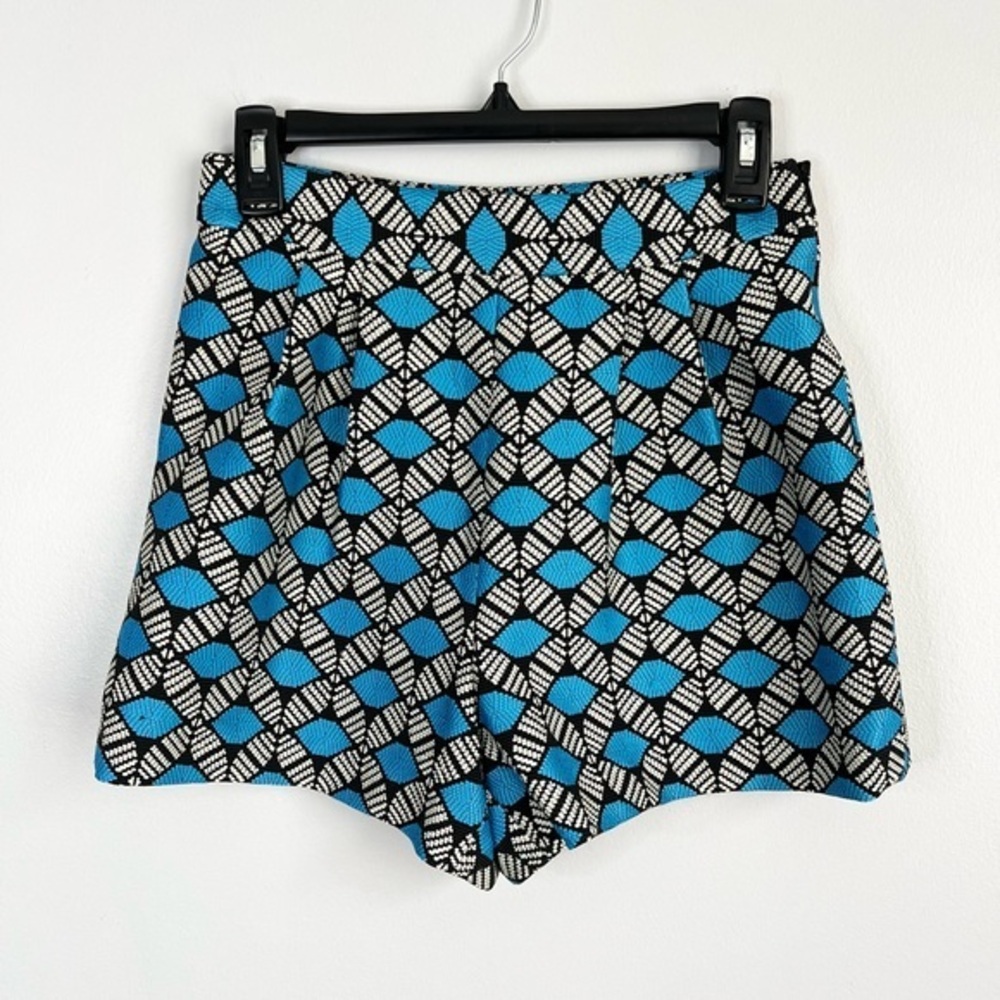 Milly Size 2 • Black Blue Abstract Print High Rise Casual Shorts.